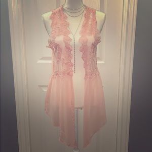 Pink lace sheer vest